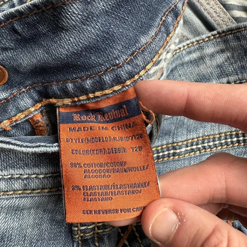 Rock Revival Jeans Womens 27 Blue Debbie‎ Straight Denim Embellished Pockets Y2K